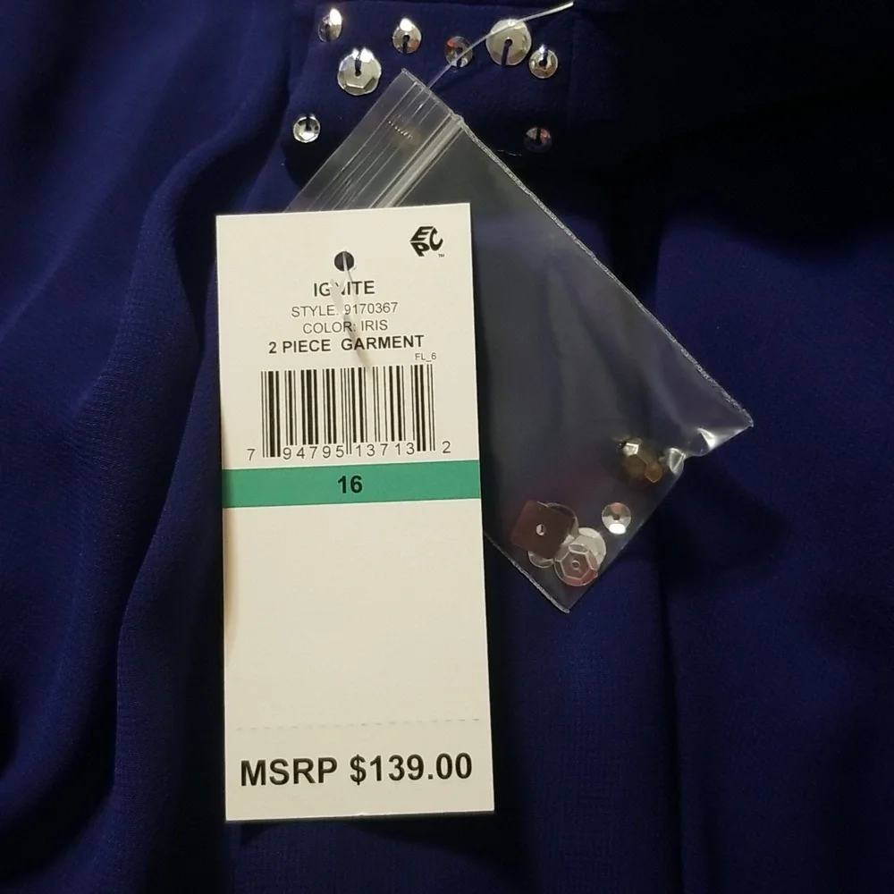 💥60% OFF IGNITE EVENINGS💥 Sz 16, Iris Blue 2 pc.Formal, NWT, Rhinestones #2507 - Picture 6 of 7